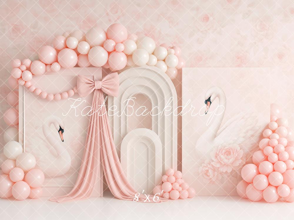 Kate Anniversaire Cygne Ballon Rose Arche Toile de fond conçu par Ashley Paul - Kate Backdrop FR