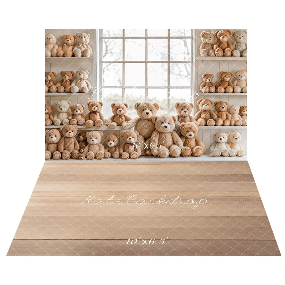 Kate Ours en peluche Fenêtre Anniversaire Toile de fond+Plancher en Bois Sol Toile de fond