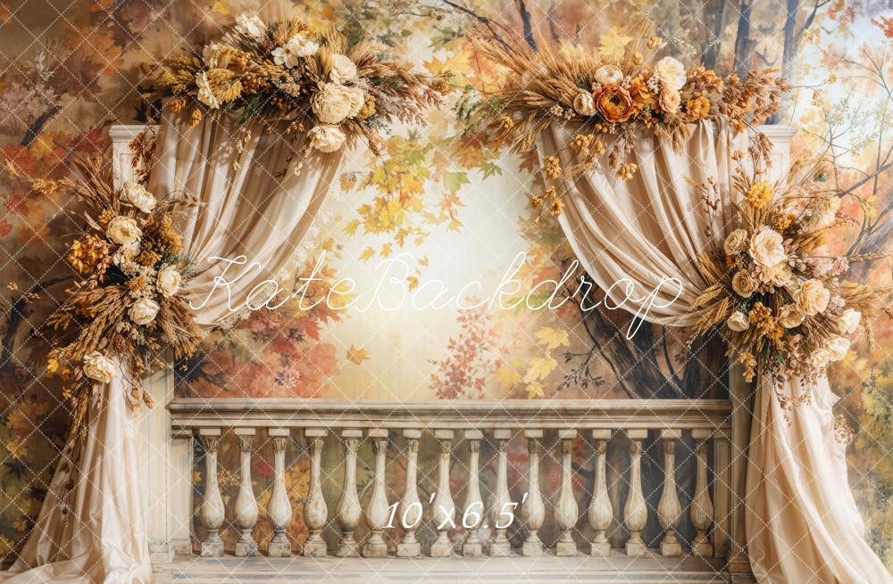 Kate Automne Balcon Rétro Fleurs Rideau Toile de fond conçue par Emetselch - Kate Backdrop FR