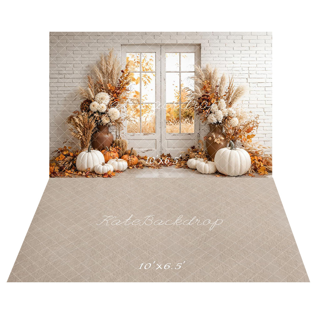 Kate Automne Citrouille Porte Boho Toile de fond+Beige Abstrait Texture Sol Toile de fond