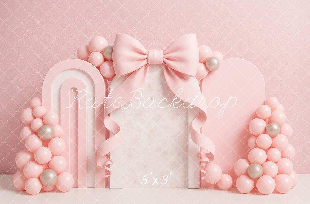 Kate Anniversaire Nœud Rose Ballon Arche Toile de fond conçu par Ashley Paul - Kate Backdrop FR
