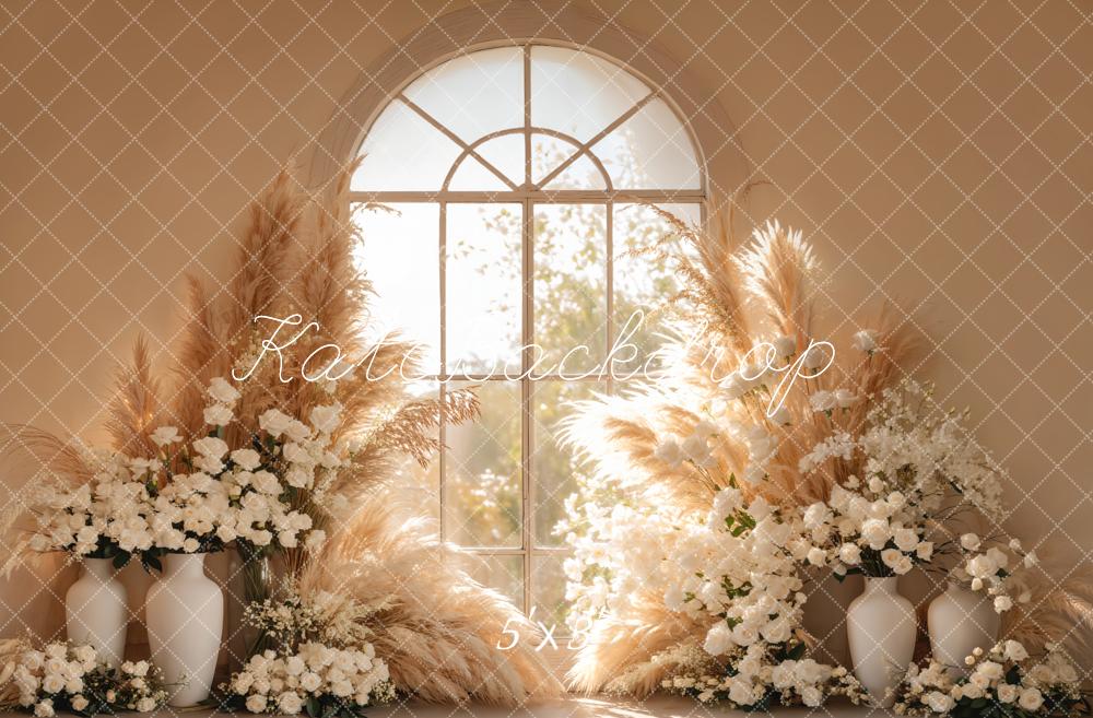 Kate Bohème Fleur Fenêtre Herbe de la pampa Toile de fond conçue par Emetselch - Kate Backdrop FR