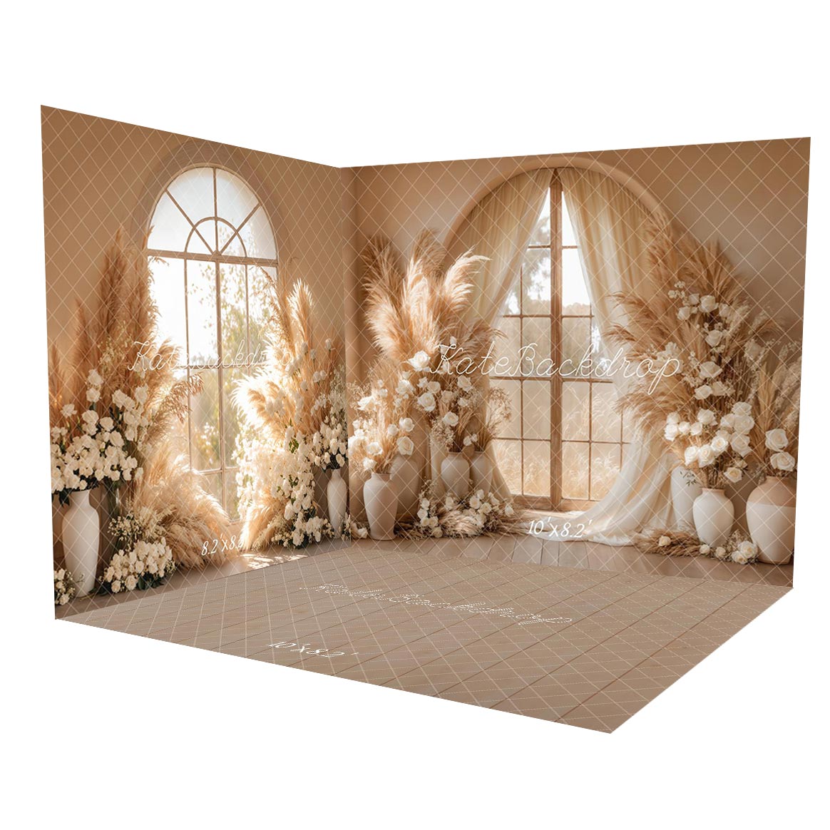 Kate Bohème Fleur Fenêtre Herbe de la pampa Ensemble de chambre - Kate Backdrop FR