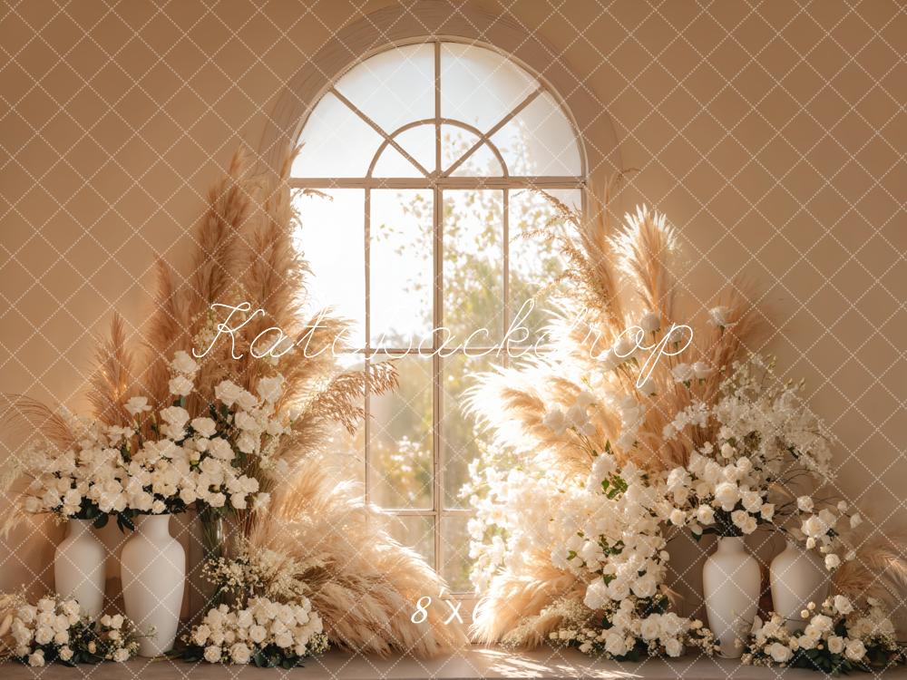 Kate Bohème Fleur Fenêtre Herbe de la pampa Toile de fond conçue par Emetselch - Kate Backdrop FR