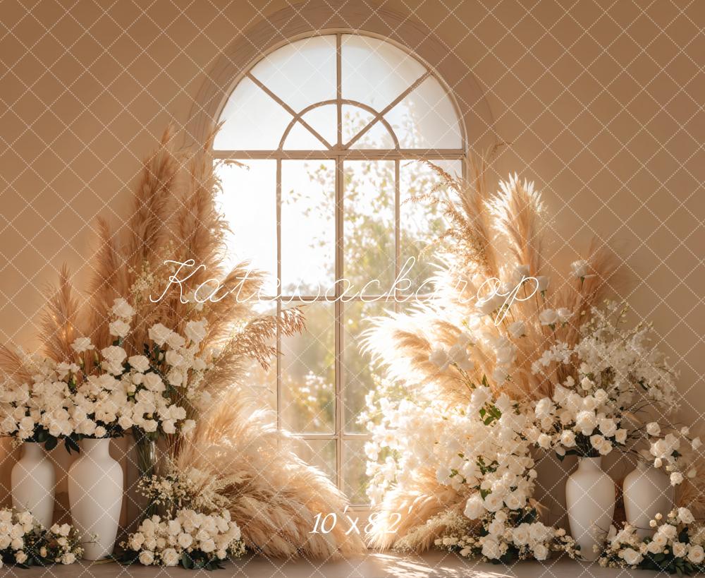 Kate Bohème Fleur Fenêtre Herbe de la pampa Toile de fond conçue par Emetselch - Kate Backdrop FR