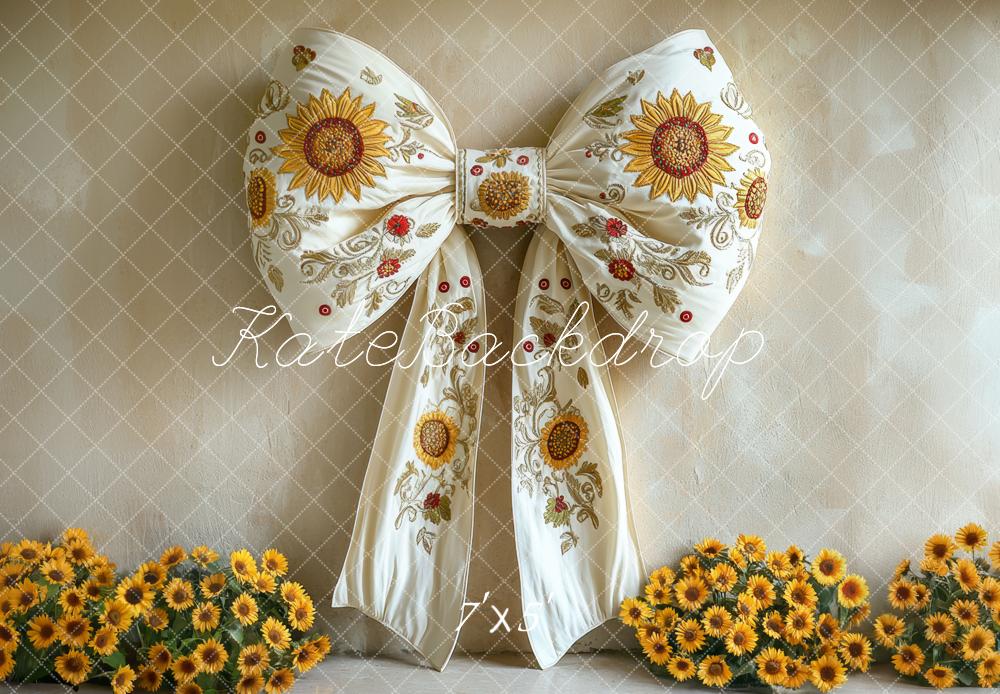 Kate Automne Tournesol Nœud blanc Fleur Toile de fond conçue par Mini MakeBelieve