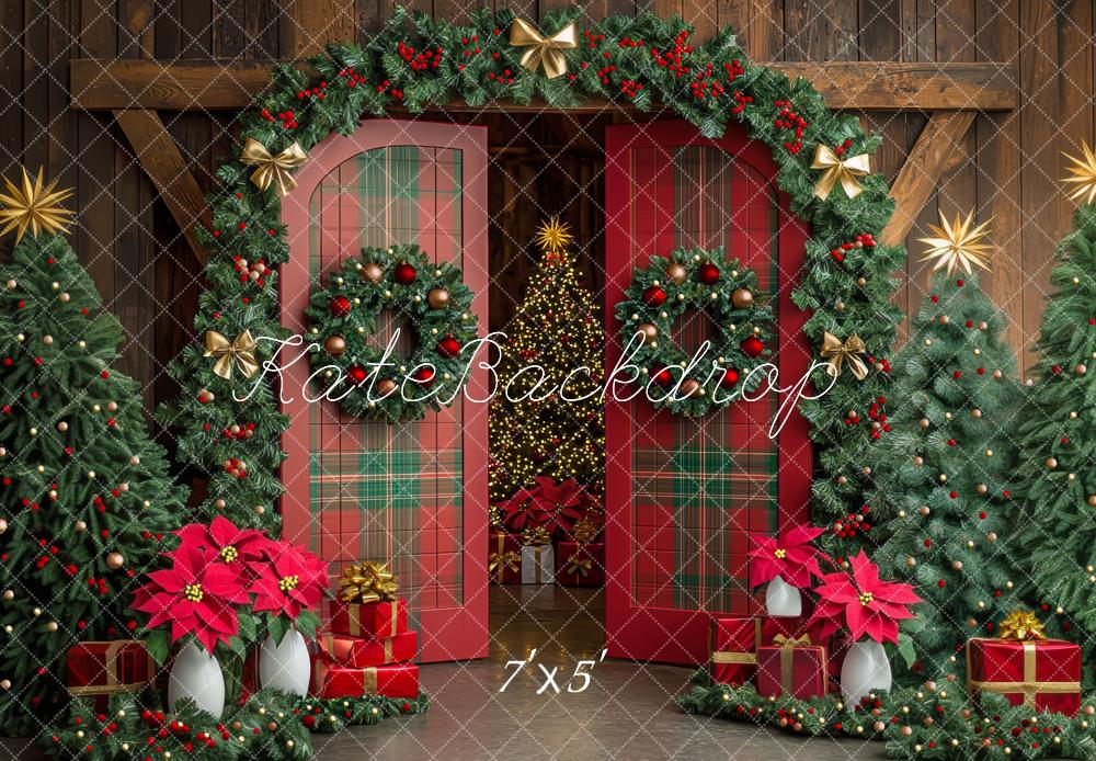 Kate Sapin de Noël Plaid Grange Porte Toile de fond conçue par Mini MakeBelieve