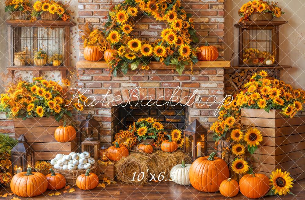 Kate Automne Tournesol Cheminée Citrouille Toile de fond conçue par Emetselch - Kate Backdrop FR