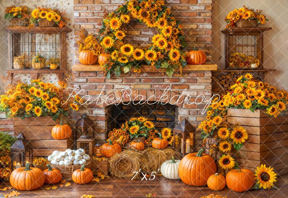 Kate Automne Tournesol Cheminée Citrouille Toile de fond conçue par Emetselch - Kate Backdrop FR