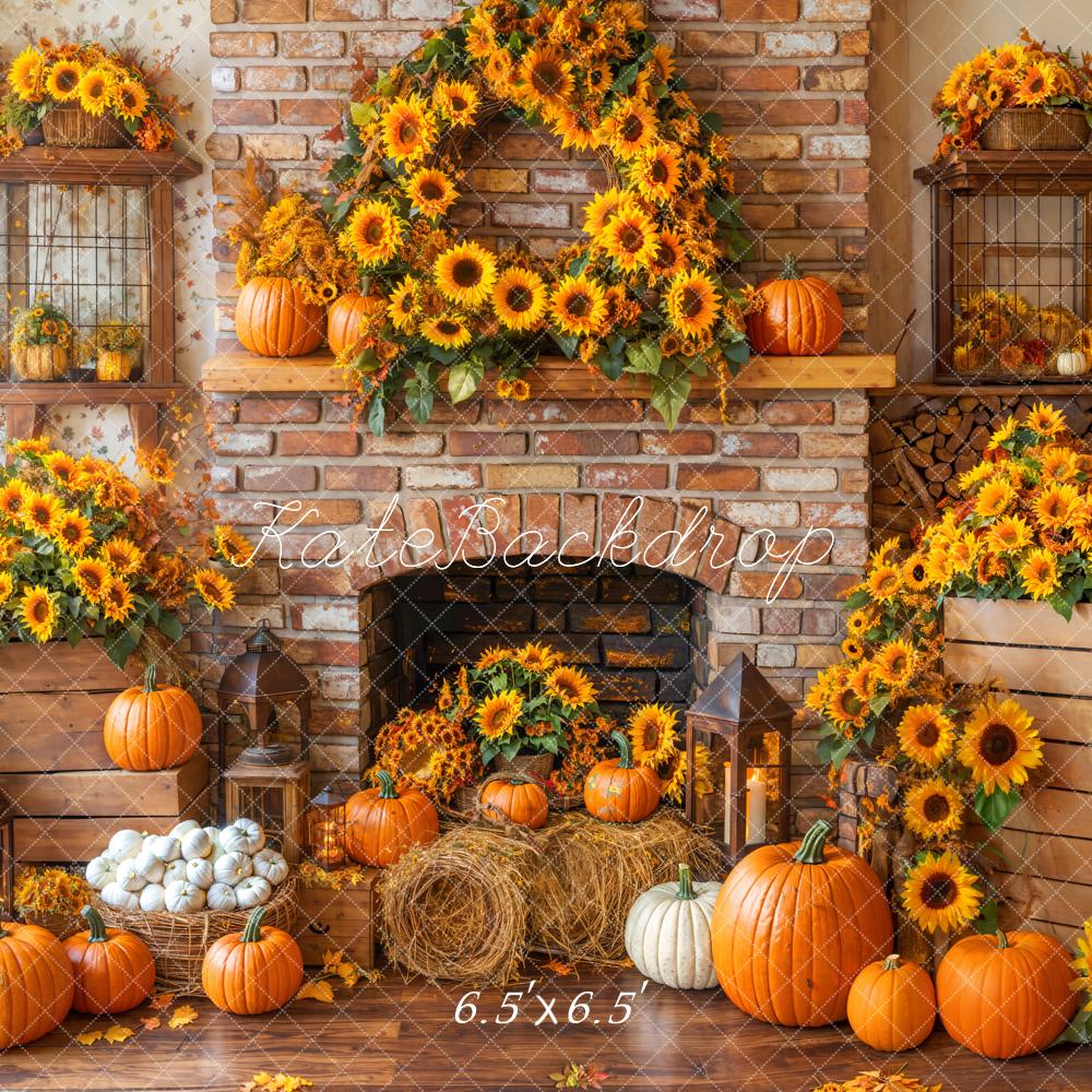 Kate Automne Tournesol Cheminée Citrouille Toile de fond conçue par Emetselch - Kate Backdrop FR