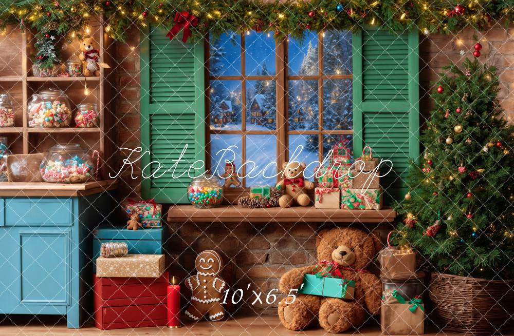 Kate Noël Ours en peluche Fenêtre Bonbons Toile de fond conçue par Emetselch - Kate Backdrop FR