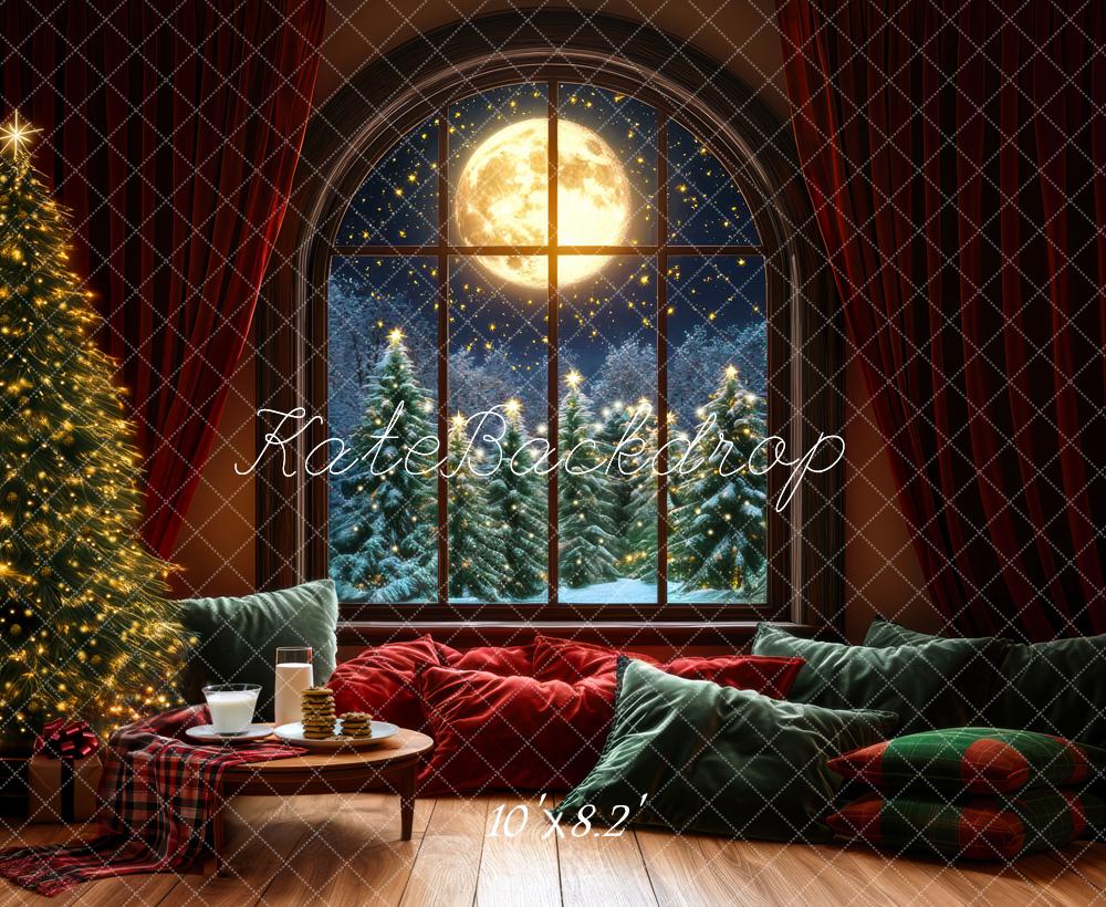 Kate Sapin de Noël Lune Fenêtre Oreillers Toile de fond conçue par Mini MakeBelieve - Kate Backdrop FR