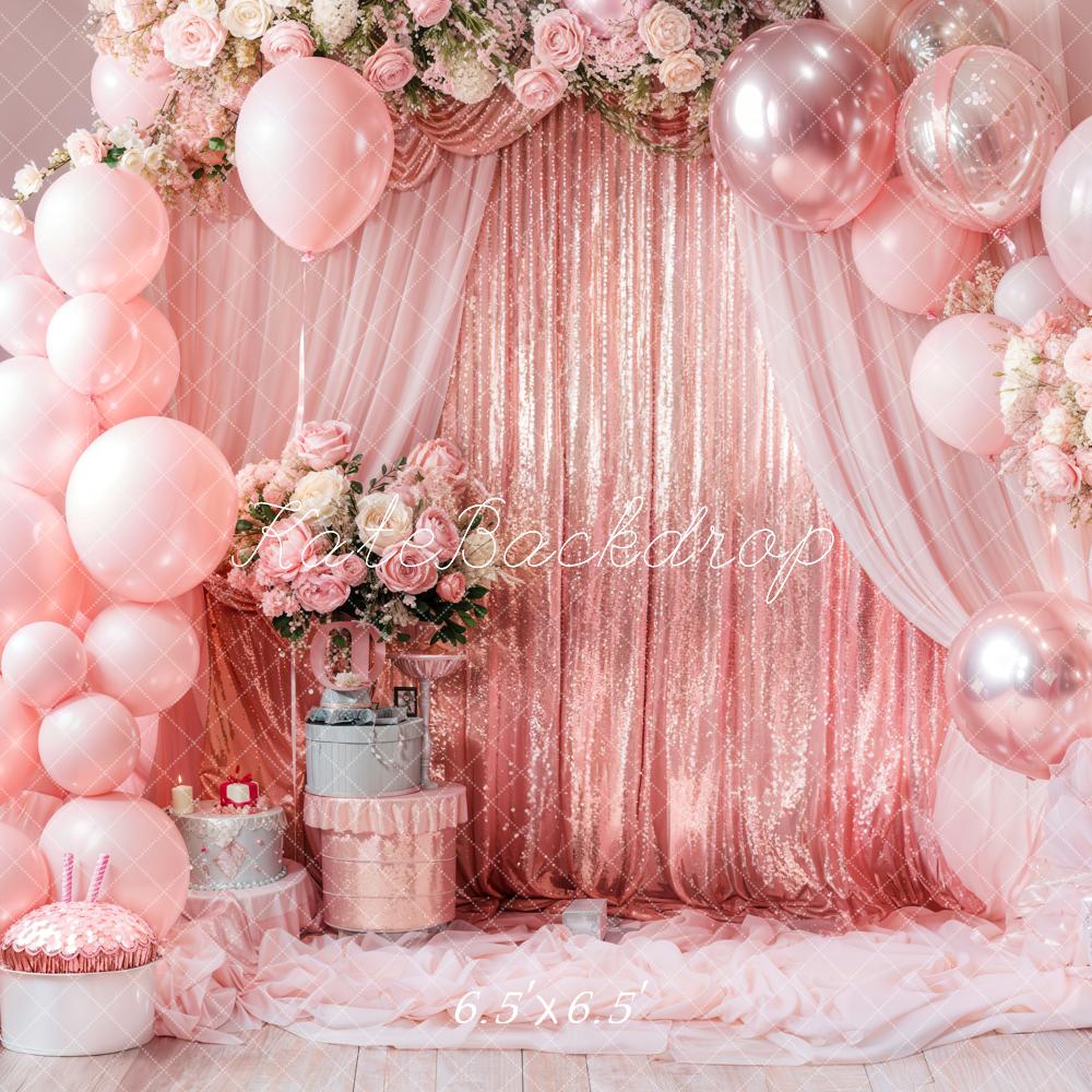 Kate Fleur Rideaux Ballon Rose Gâteau Toile de fond conçue par Emetselch - Kate Backdrop FR