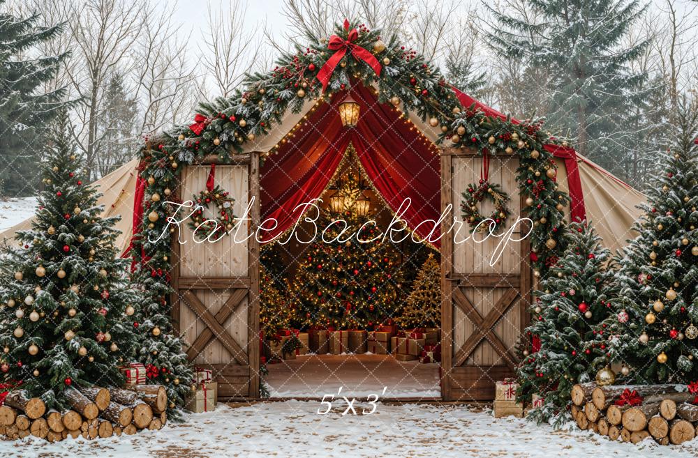 Kate Sapin de Noël Grange Neige Forêt Toile de fond conçue par Emetselch - Kate Backdrop FR