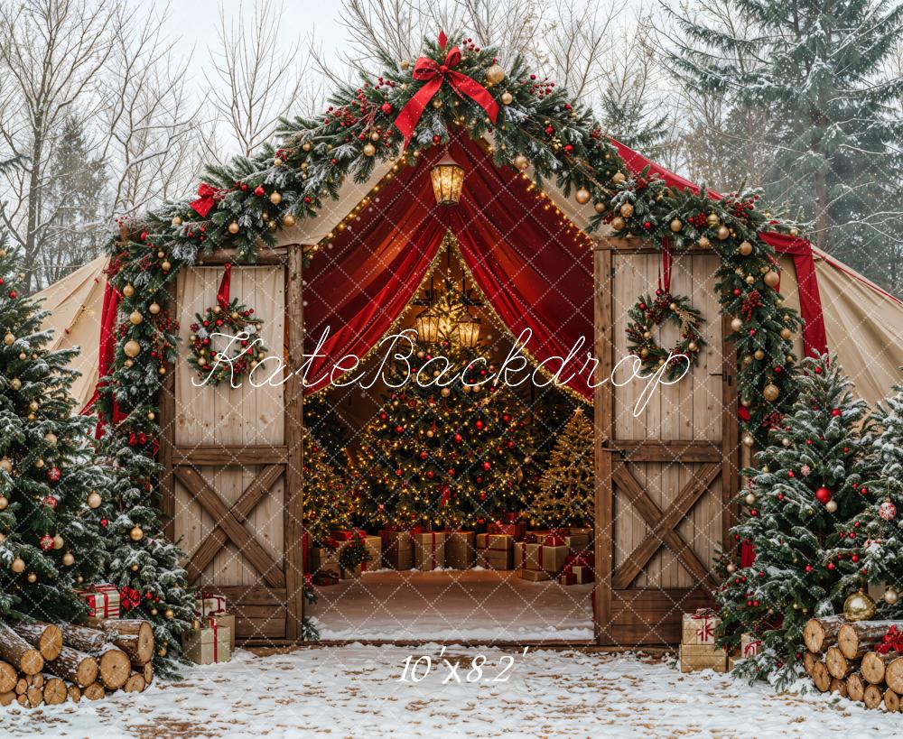 Kate Sapin de Noël Grange Neige Forêt Toile de fond conçue par Emetselch - Kate Backdrop FR