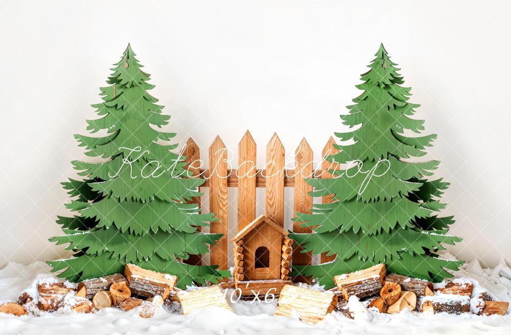 Kate Hiver Sapin de Noël Clôture en Bois Toile de fond conçue par Emetselch - Kate Backdrop FR