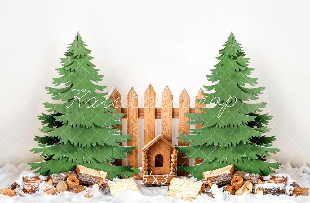 Kate Hiver Sapin de Noël Clôture en Bois Toile de fond conçue par Emetselch - Kate Backdrop FR