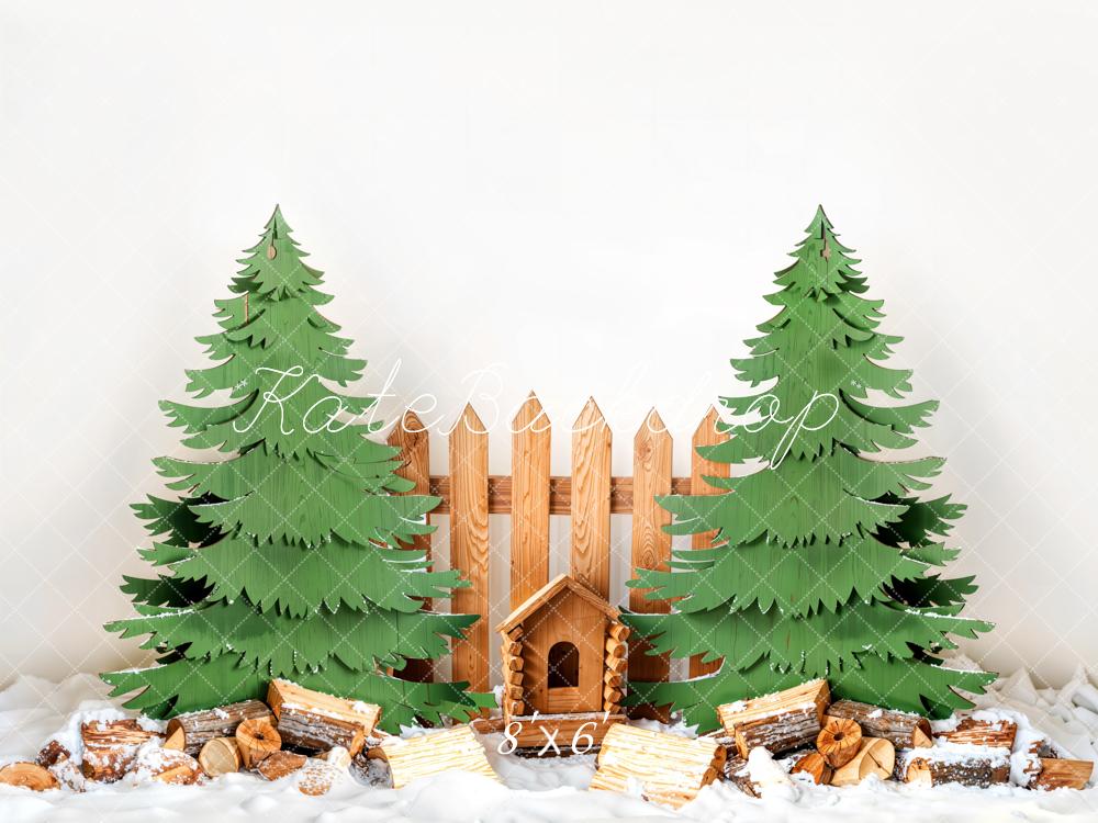 Kate Hiver Sapin de Noël Clôture en Bois Toile de fond conçue par Emetselch - Kate Backdrop FR