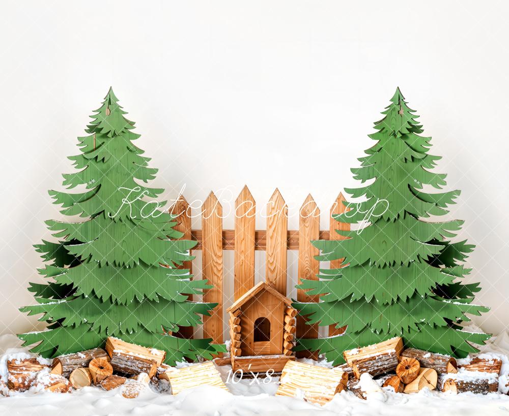 Kate Hiver Sapin de Noël Clôture en Bois Toile de fond conçue par Emetselch - Kate Backdrop FR