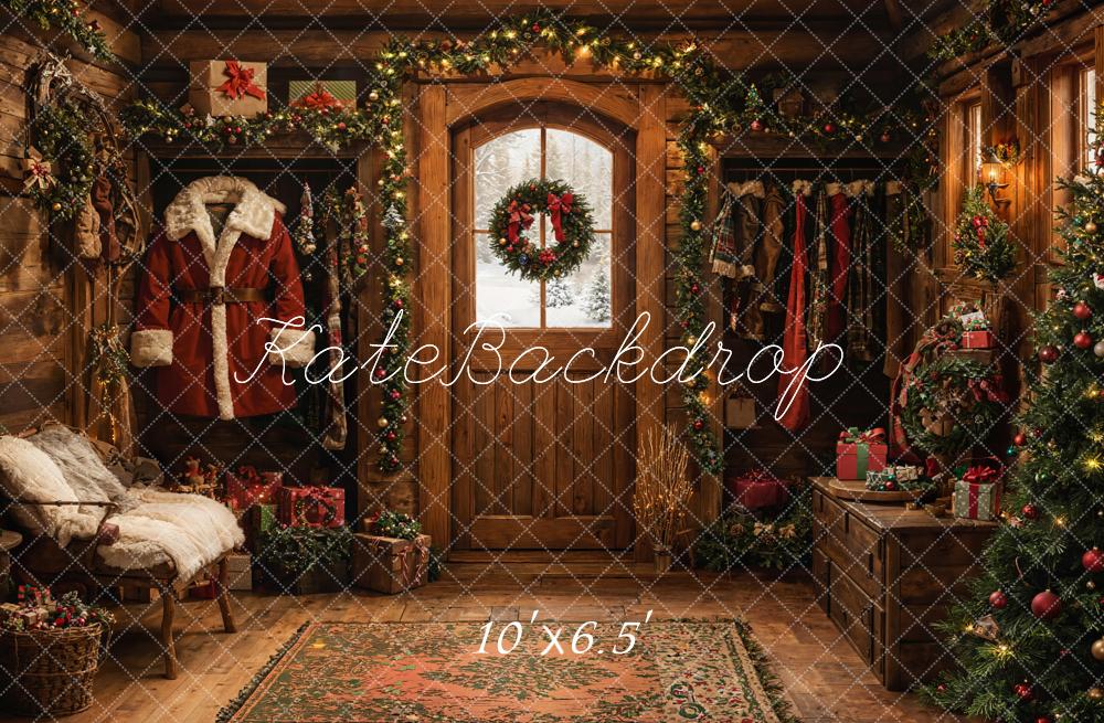 Kate Père Noël Chambre Bois Cabane Toile de fond conçue par Emetselch - Kate Backdrop FR