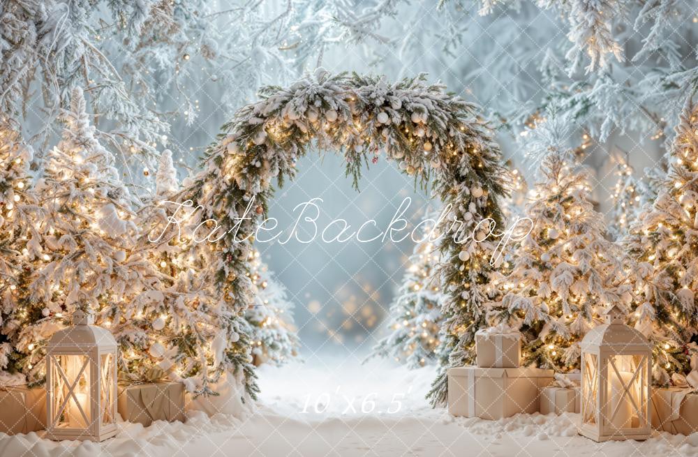 Kate Hiver Sapin de Noël Neige Arche Lumière Toile de fond conçue par Emetselch - Kate Backdrop FR