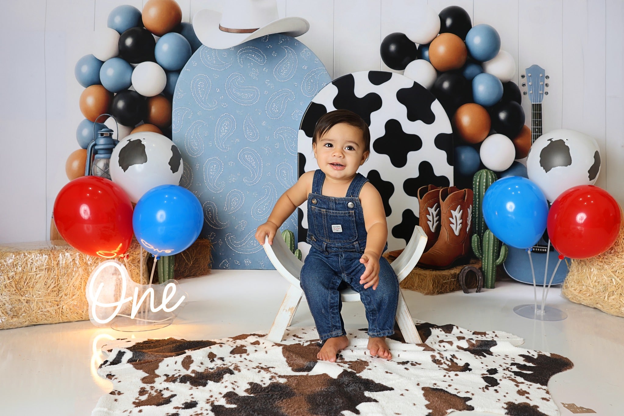 Kate Anniversaire Cow-boy Bottes Ballons Bleu Toile de fond conçu par Ashley Paul - Kate Backdrop FR