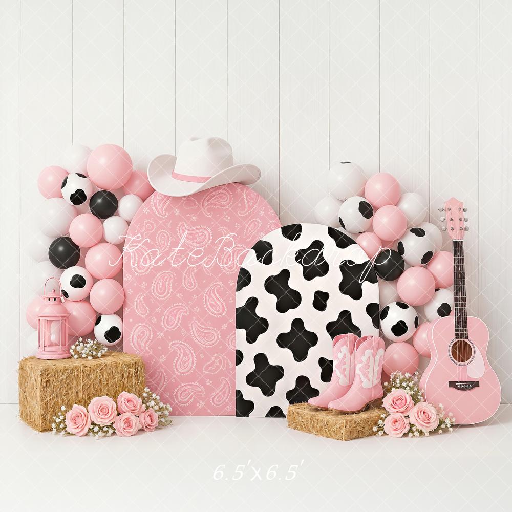 Kate Anniversaire Cow-boy Fleur Ballons Rose Toile de fond conçu par Ashley Paul - Kate Backdrop FR