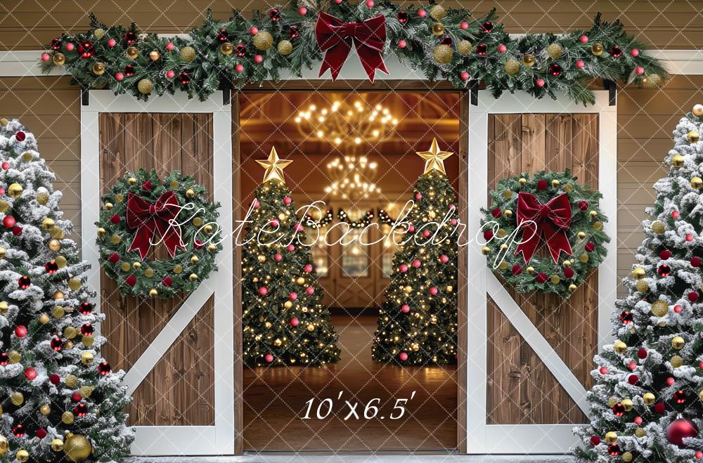 Kate Sapin de Noël Grange Porte Décors Toile de fond conçue par Mini MakeBelieve - Kate Backdrop FR