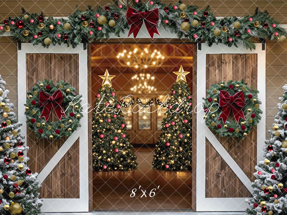 Kate Sapin de Noël Grange Porte Décors Toile de fond conçue par Mini MakeBelieve - Kate Backdrop FR