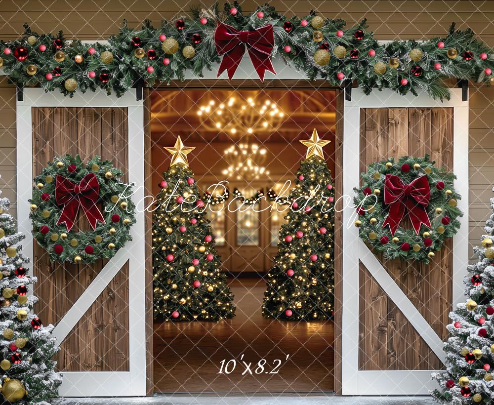 Kate Sapin de Noël Grange Porte Décors Toile de fond conçue par Mini MakeBelieve - Kate Backdrop FR