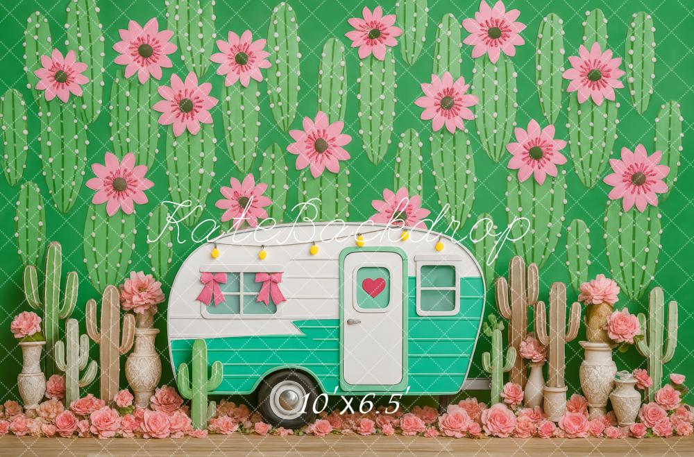 Kate Été Fleur Camping-car Cactus Désert Toile de fond conçue par Patty Roberts - Kate Backdrop FR