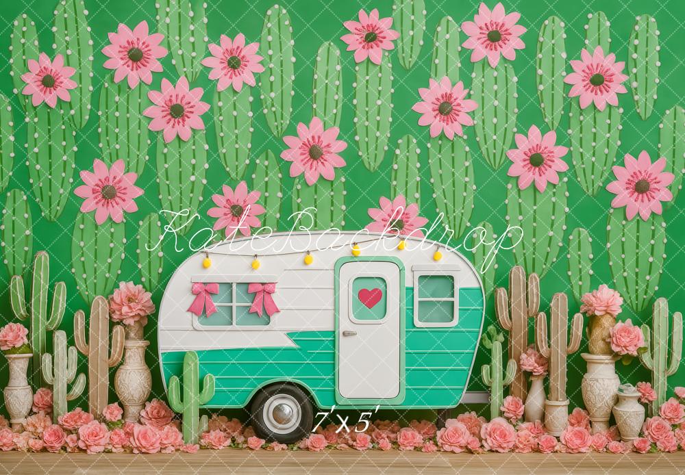 Kate Été Fleur Camping-car Cactus Désert Toile de fond conçue par Patty Roberts - Kate Backdrop FR