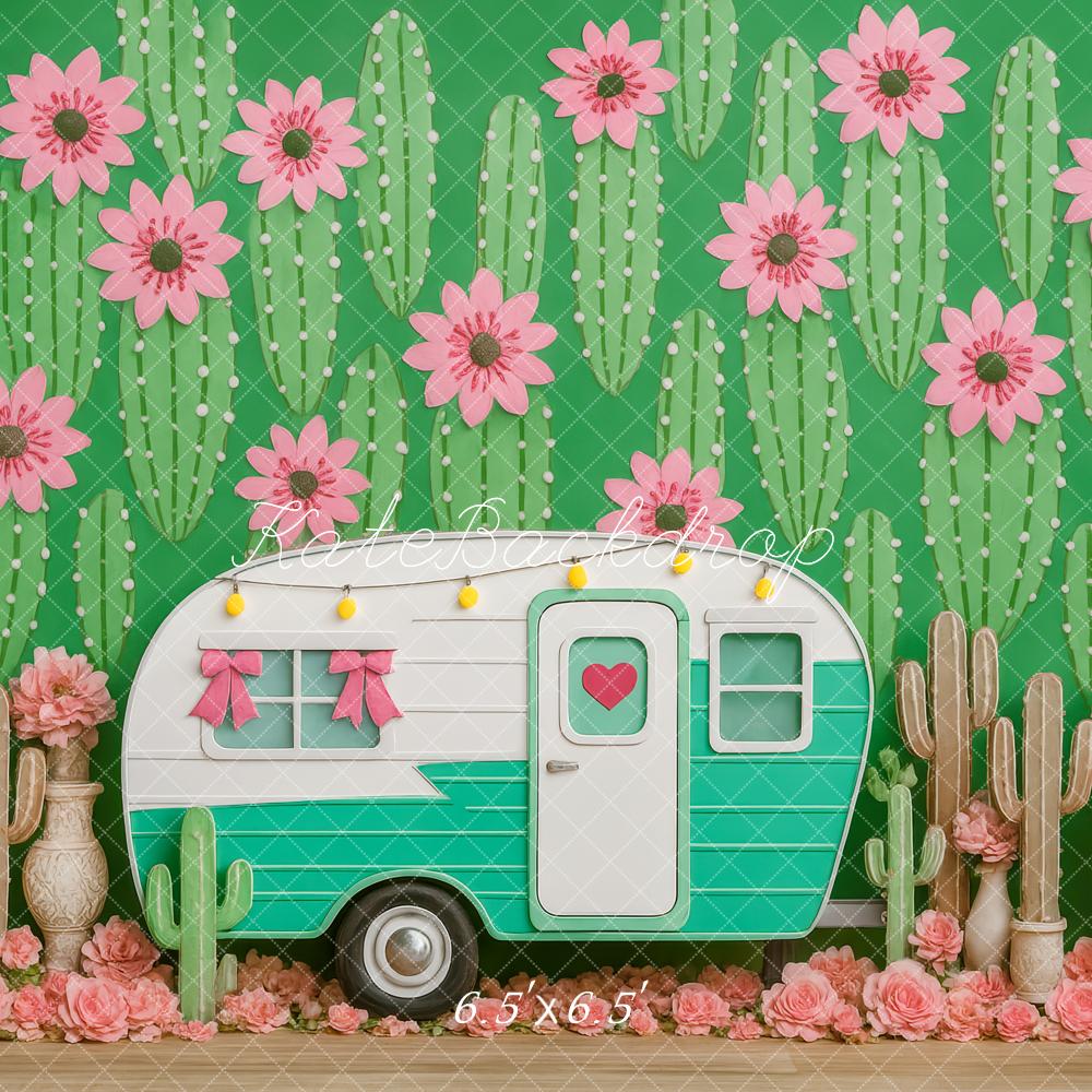 Kate Été Fleur Camping-car Cactus Désert Toile de fond conçue par Patty Roberts - Kate Backdrop FR