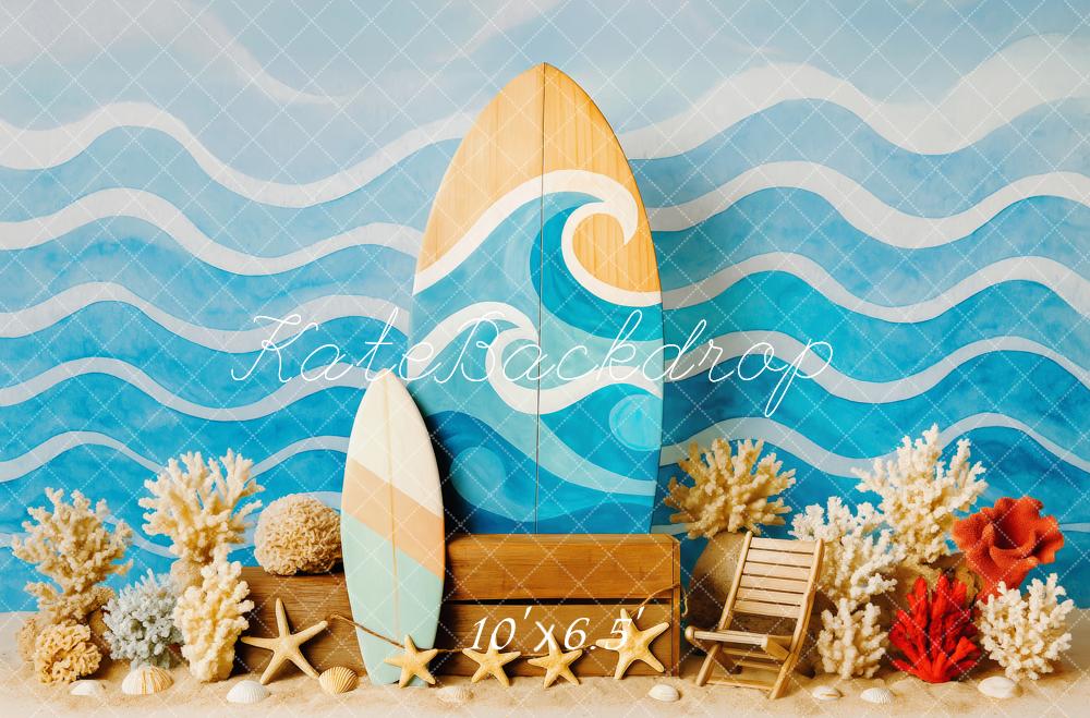 Kate Été Plage Planche de surf Vagues Toile de fond conçue par Patty Roberts - Kate Backdrop FR