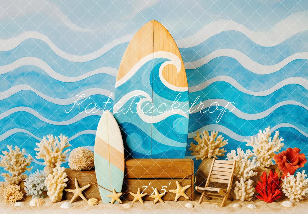 Kate Été Plage Planche de surf Vagues Toile de fond conçue par Patty Roberts - Kate Backdrop FR