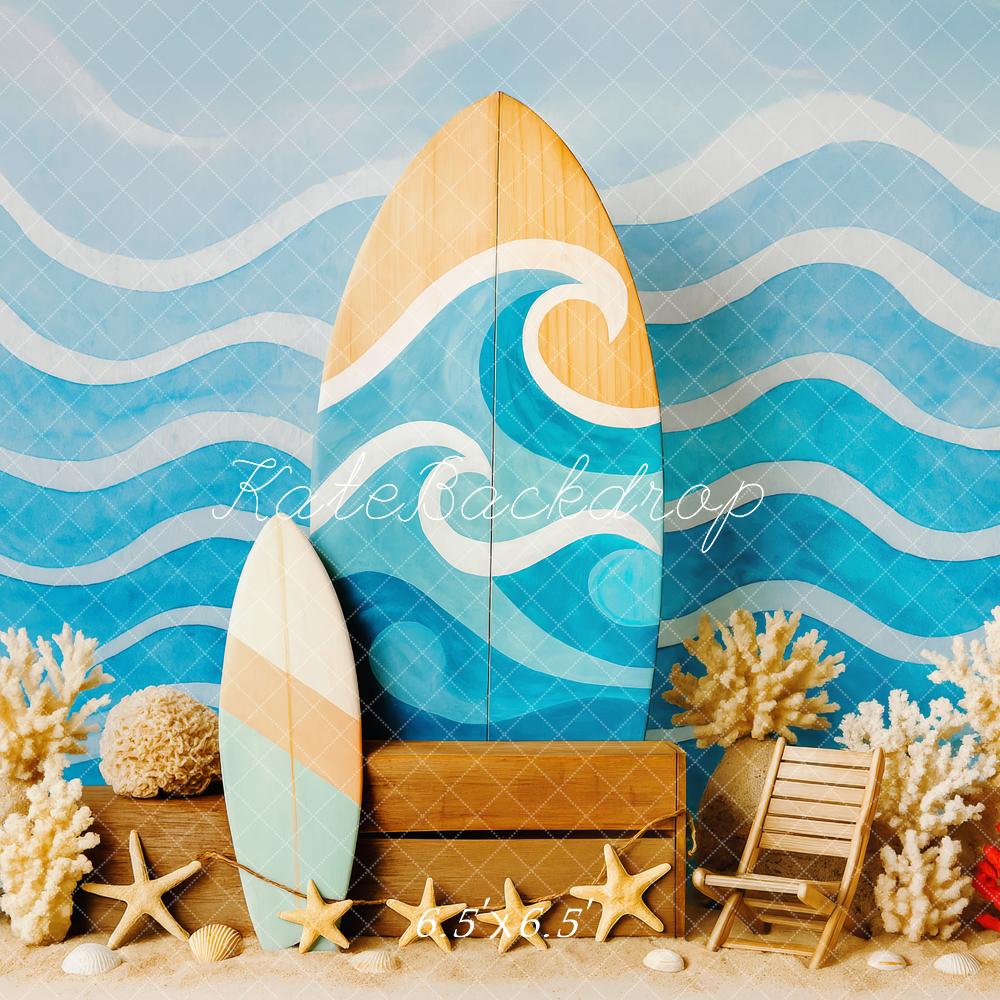 Kate Été Plage Planche de surf Vagues Toile de fond conçue par Patty Roberts - Kate Backdrop FR