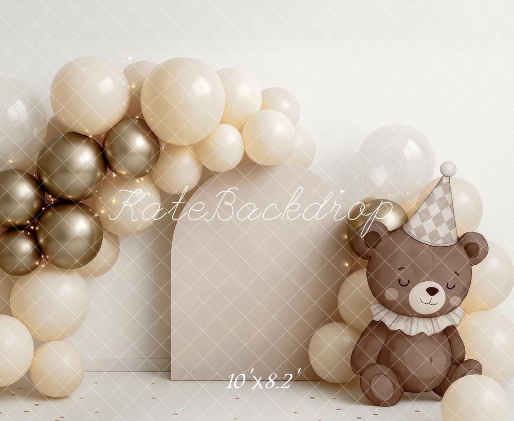 Kate Anniversaire Ours en peluche Ballon Arche Toile de fond conçue par Patty Roberts - Kate Backdrop FR