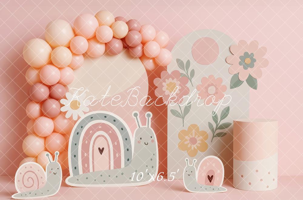Kate Anniversaire Escargot Fleur Ballon Toile de fond conçue par Patty Roberts - Kate Backdrop FR