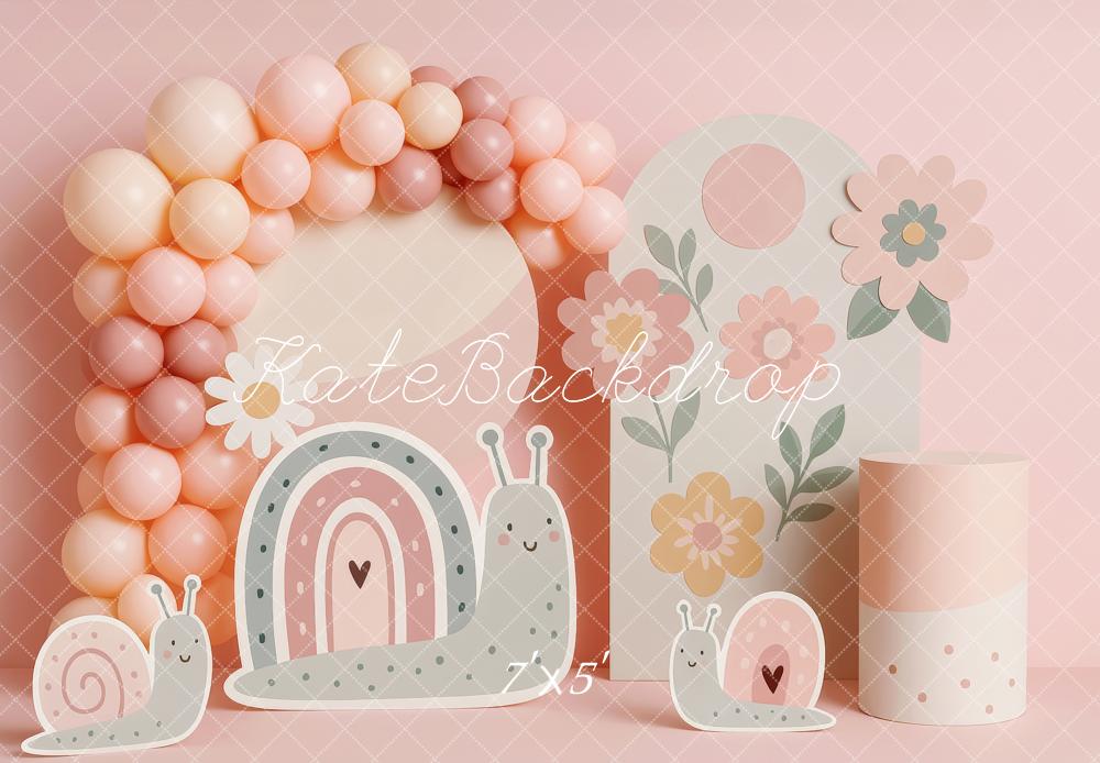 Kate Anniversaire Escargot Fleur Ballon Toile de fond conçue par Patty Roberts - Kate Backdrop FR