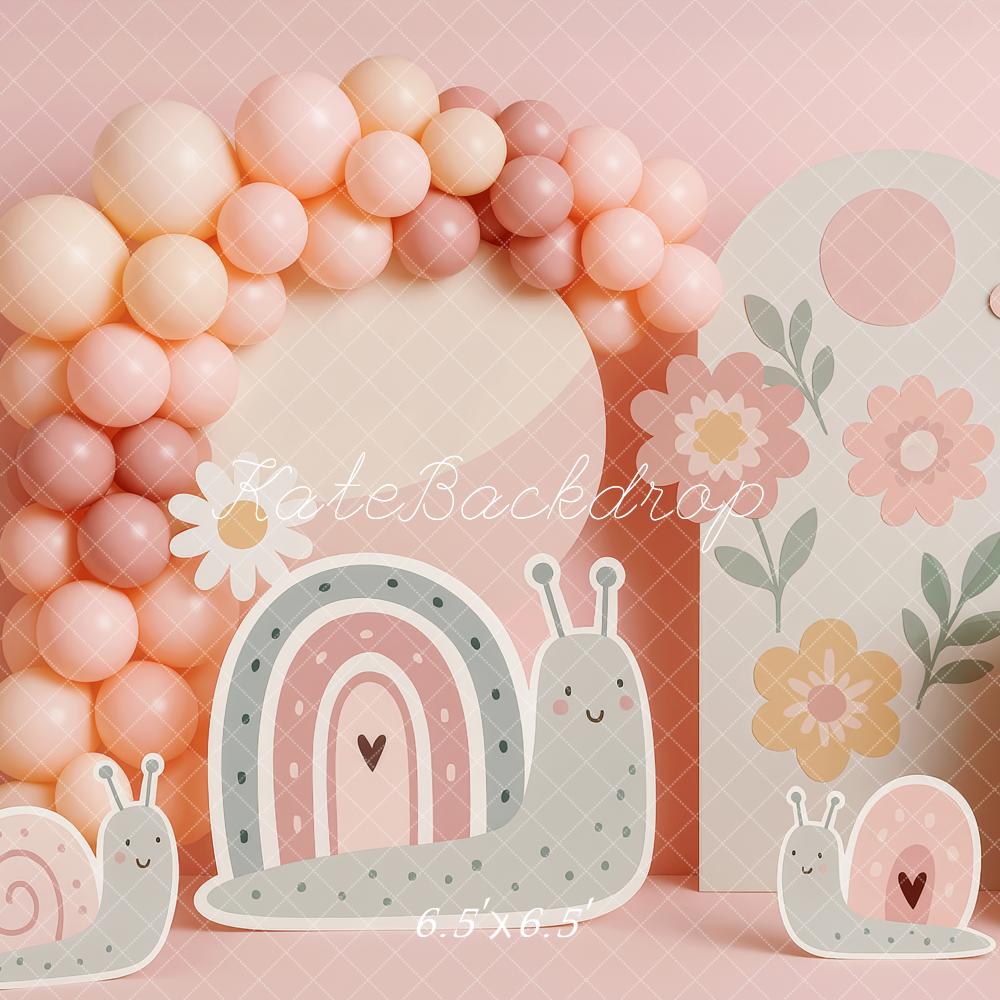 Kate Anniversaire Escargot Fleur Ballon Toile de fond conçue par Patty Roberts - Kate Backdrop FR