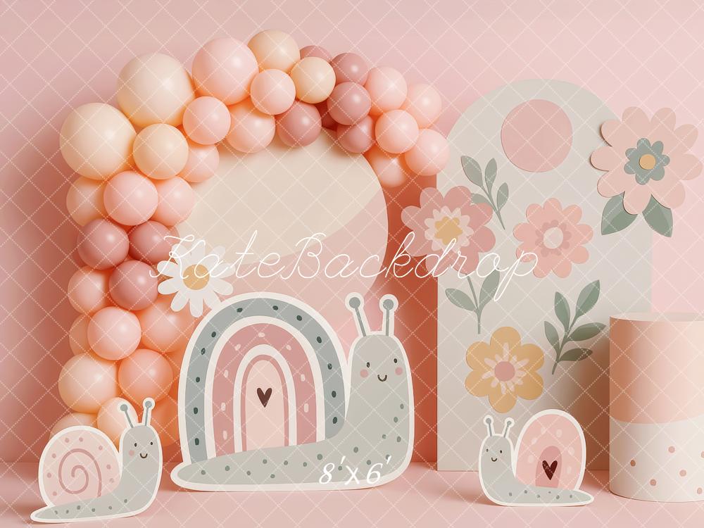 Kate Anniversaire Escargot Fleur Ballon Toile de fond conçue par Patty Roberts - Kate Backdrop FR