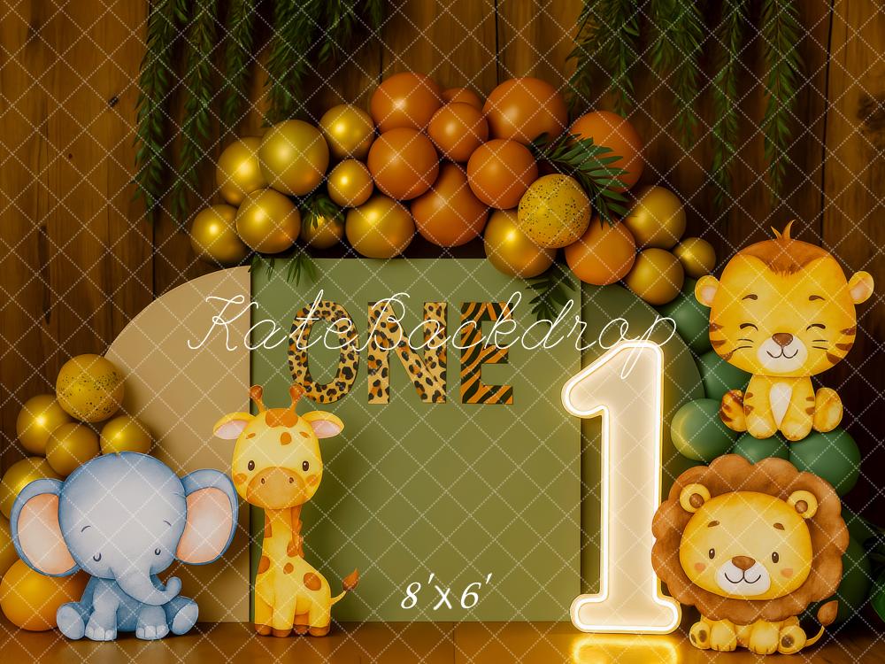 Kate 1er anniversaire Jungle Safari Animaux Toile de fond conçue par Patty Roberts