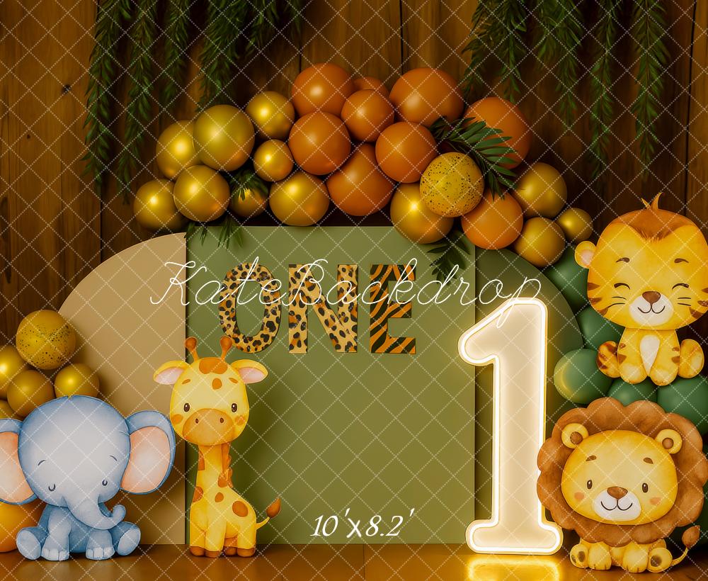 Kate 1er anniversaire Jungle Safari Animaux Toile de fond conçue par Patty Roberts