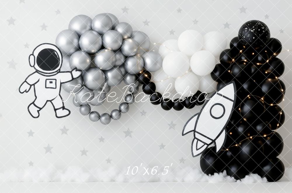 Kate Anniversaire Astronaute Fusée Ballon Toile de fond conçue par Patty Roberts - Kate Backdrop FR