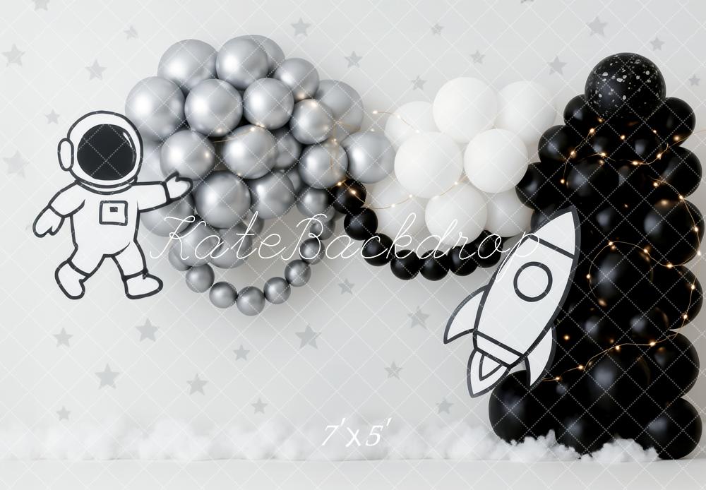 Kate Anniversaire Astronaute Fusée Ballon Toile de fond conçue par Patty Roberts - Kate Backdrop FR