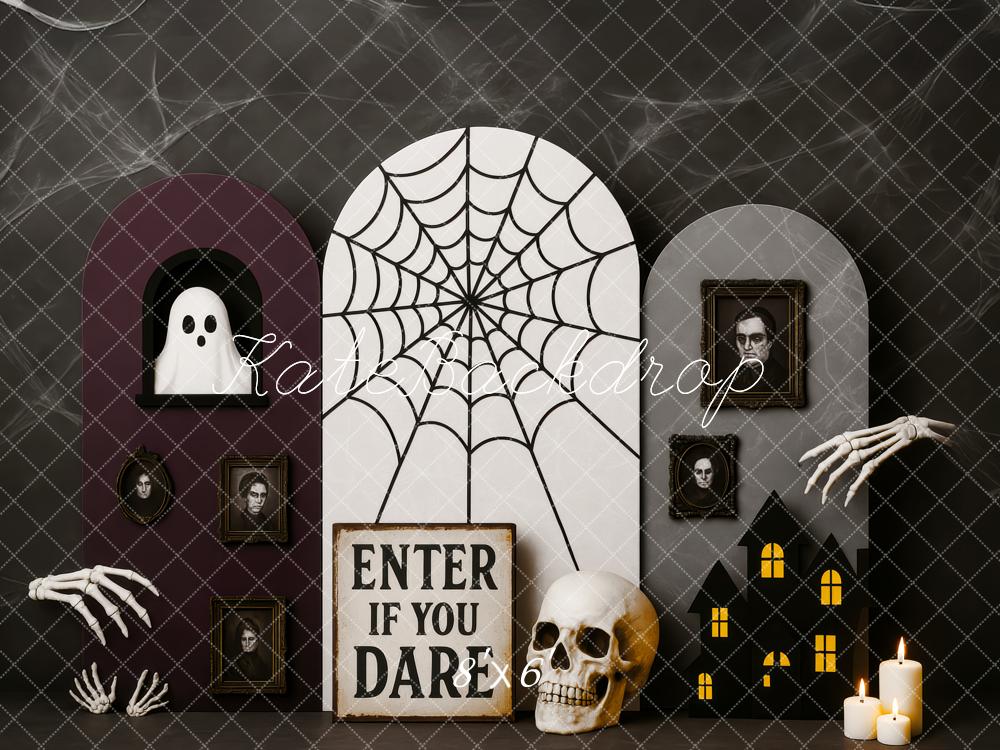 Kate Halloween Toile d'araignée Fantôme Squelette Toile de fond conçue par Patty Roberts - Kate Backdrop FR