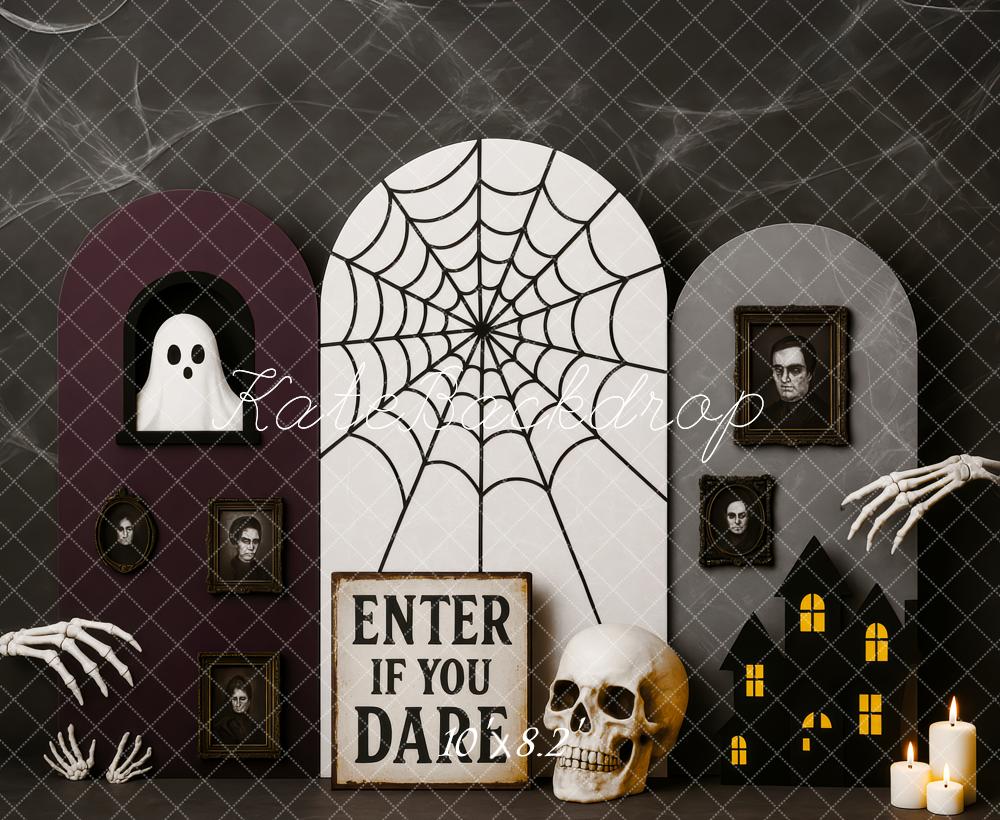 Kate Halloween Toile d'araignée Fantôme Squelette Toile de fond conçue par Patty Roberts - Kate Backdrop FR