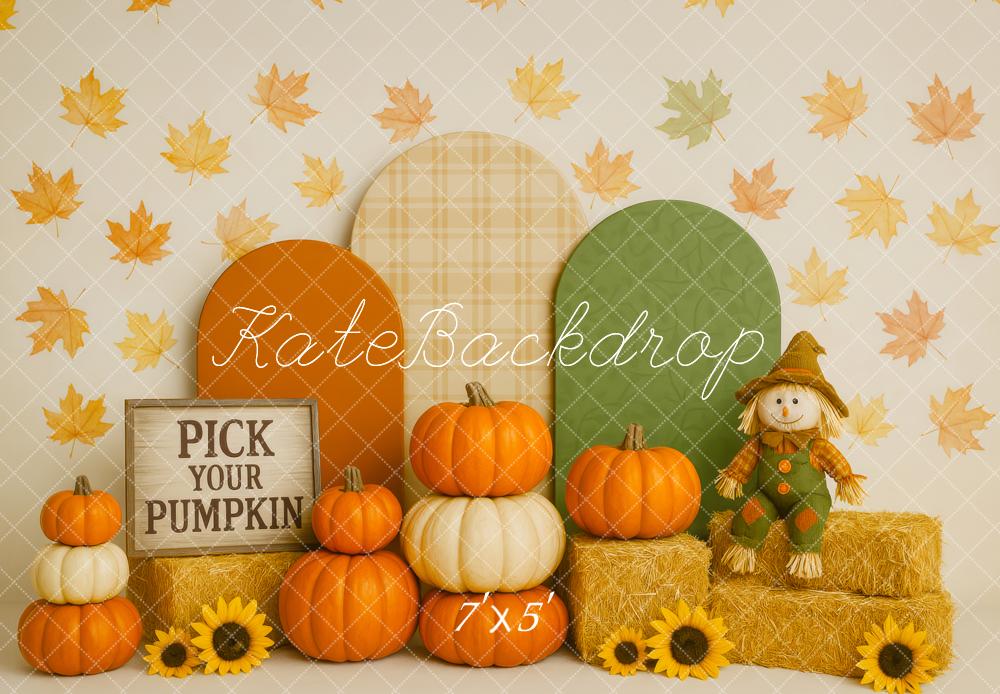 Kate Automne Citrouilles Arche Feuilles Toile de fond conçue par Patty Roberts - Kate Backdrop FR