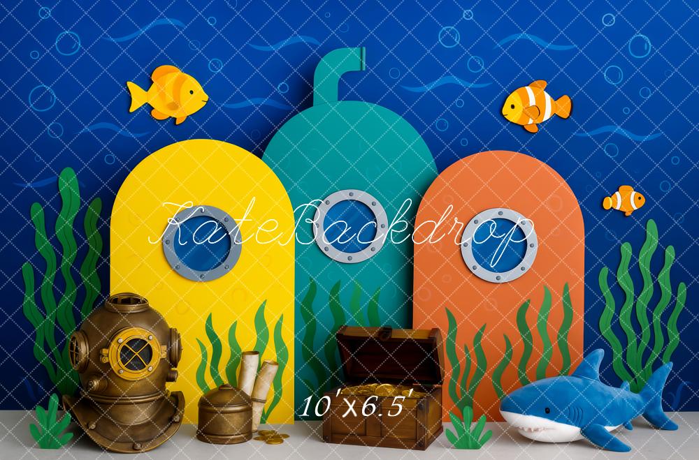 Kate Anniversaire Sous-marin Poisson Mer Toile de fond conçue par Patty Roberts - Kate Backdrop FR