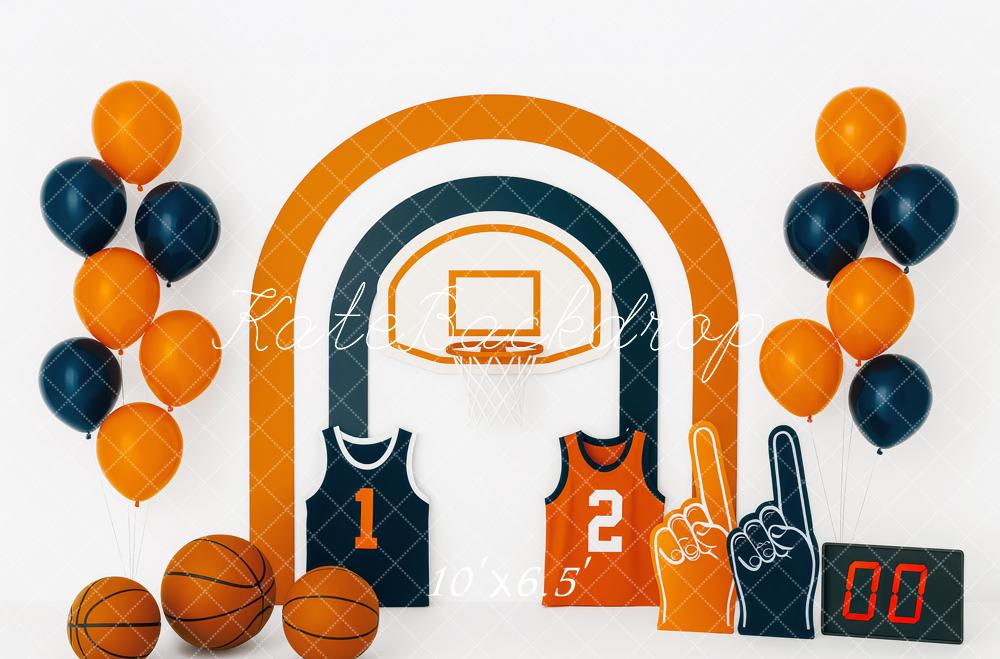 Kate Anniversaire Basket-ball Sport Ballons Toile de fond conçue par Patty Roberts - Kate Backdrop FR